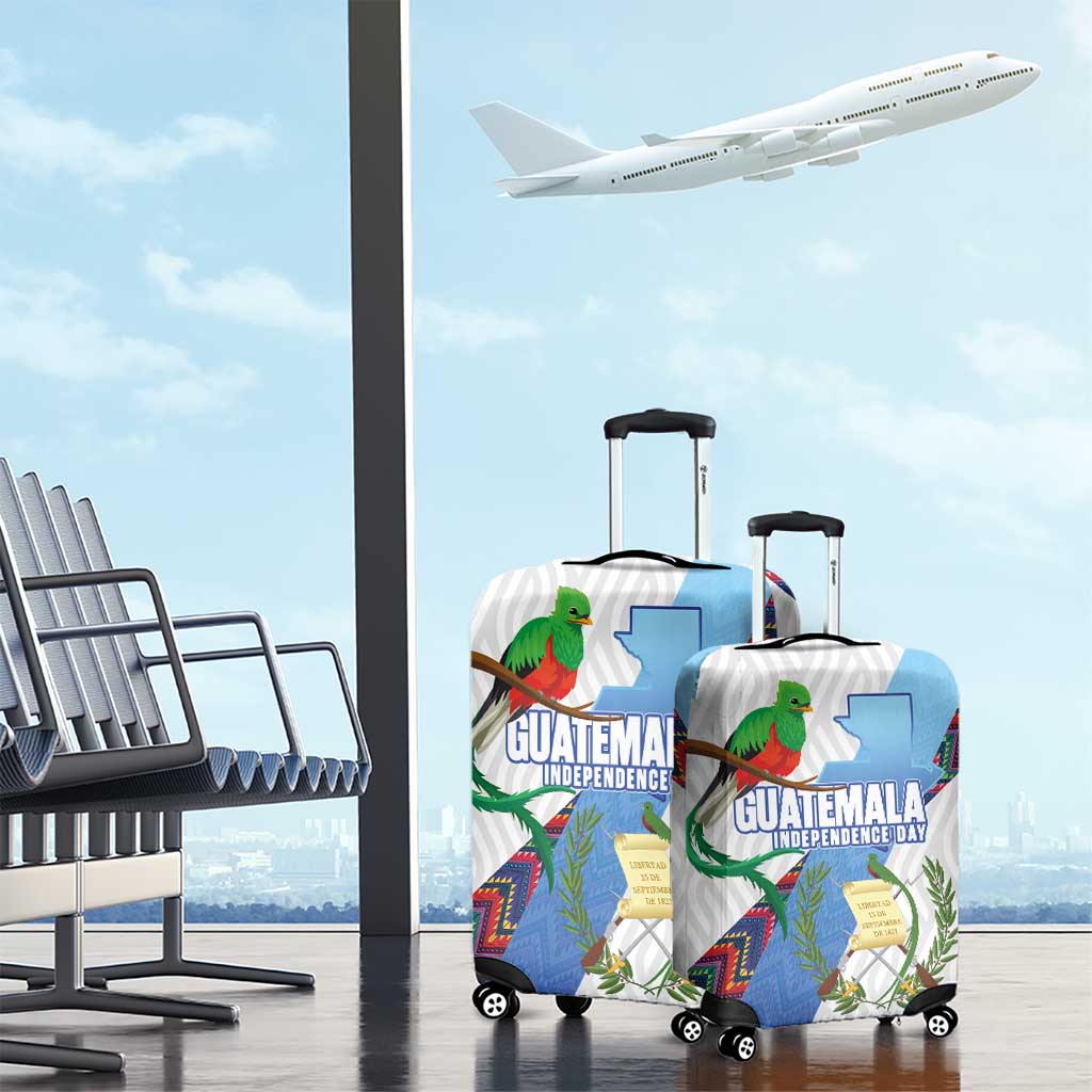 Guatemala Independence Day Luggage Cover Resplendent Quetzal with Coat of Arms and Maya Textiles - Wonder Print Shop