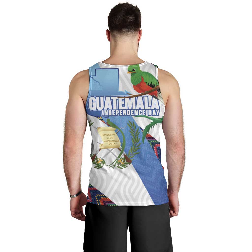 Guatemala Independence Day Men Tank Top Resplendent Quetzal with Coat of Arms and Maya Textiles - Wonder Print Shop