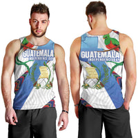 Guatemala Independence Day Men Tank Top Resplendent Quetzal with Coat of Arms and Maya Textiles - Wonder Print Shop
