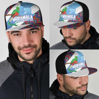 Guatemala Independence Day Mesh Trucker Cap Resplendent Quetzal with Coat of Arms and Maya Textiles - Wonder Print Shop
