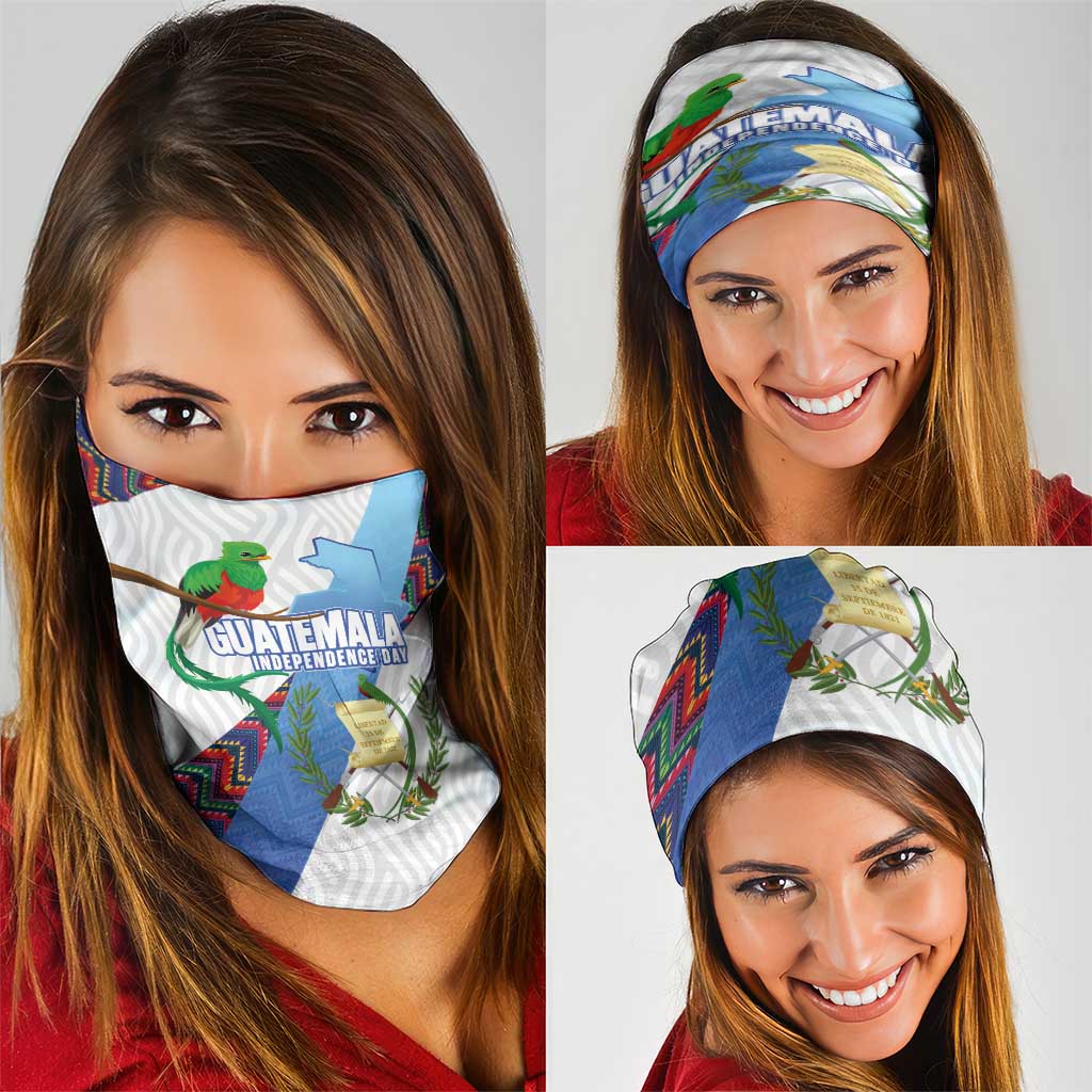 Guatemala Independence Day Neck Gaiter Resplendent Quetzal with Coat of Arms and Maya Textiles LT03