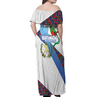Guatemala Independence Day Off Shoulder Maxi Dress Resplendent Quetzal with Coat of Arms and Maya Textiles - Wonder Print Shop