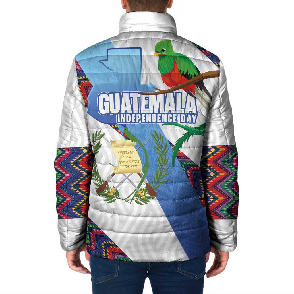 Guatemala Independence Day Padded Jacket Resplendent Quetzal with Coat of Arms and Maya Textiles - Wonder Print Shop