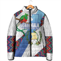 Guatemala Independence Day Padded Jacket Resplendent Quetzal with Coat of Arms and Maya Textiles - Wonder Print Shop