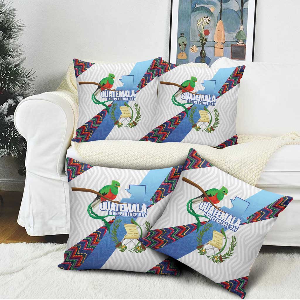 Guatemala Independence Day Pillow Cover Resplendent Quetzal with Coat of Arms and Maya Textiles - Wonder Print Shop