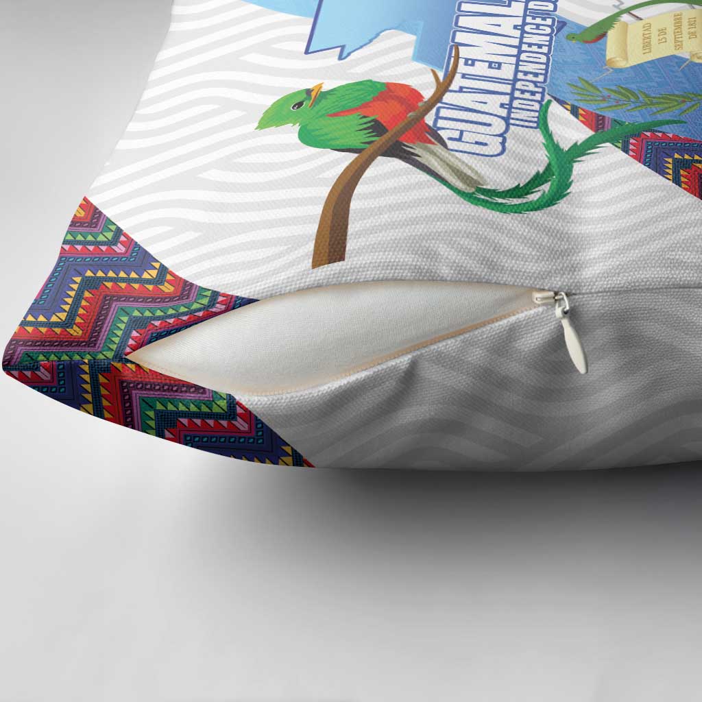 Guatemala Independence Day Pillow Cover Resplendent Quetzal with Coat of Arms and Maya Textiles - Wonder Print Shop