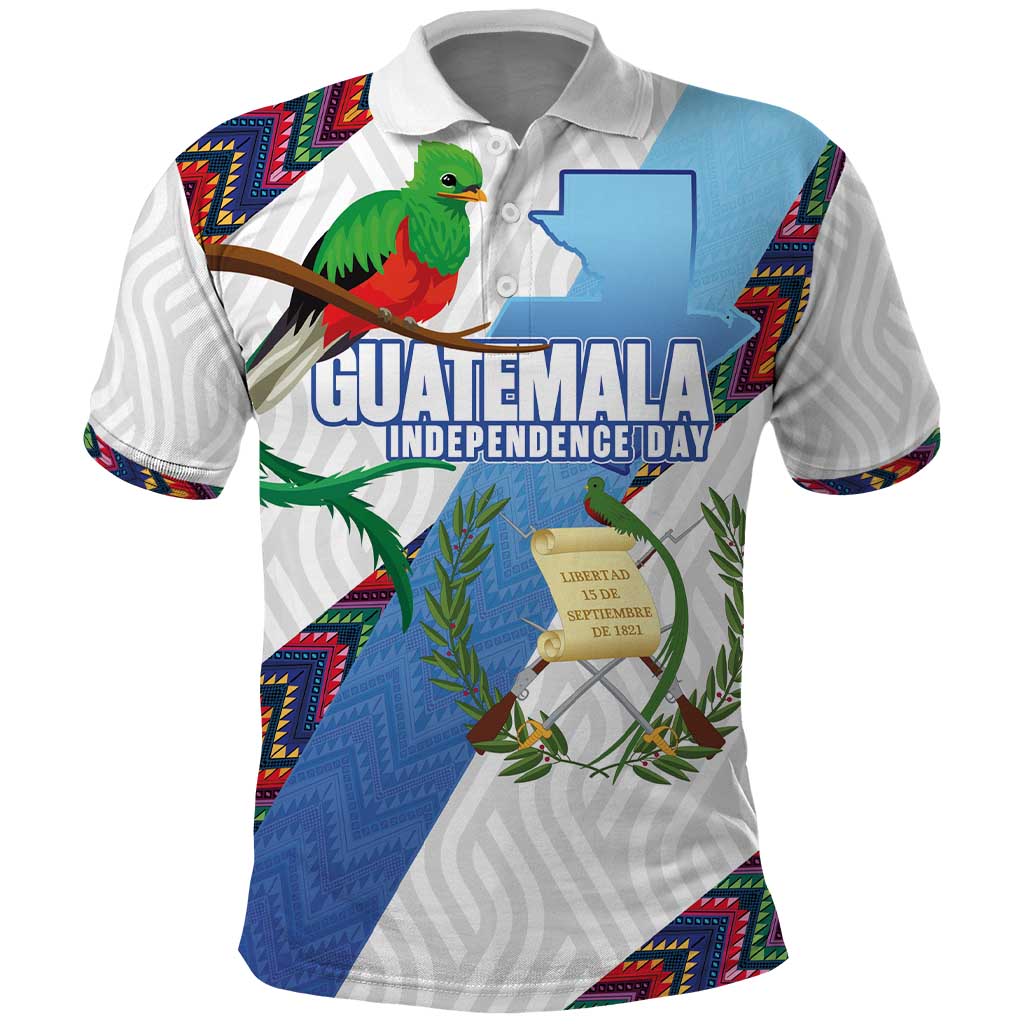 Guatemala Independence Day Polo Shirt Resplendent Quetzal with Coat of Arms and Maya Textiles - Wonder Print Shop