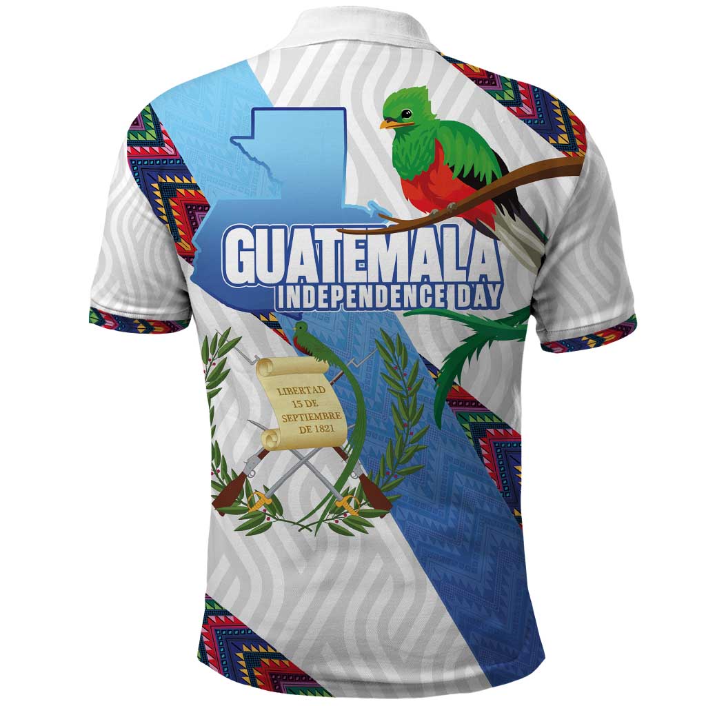 Guatemala Independence Day Polo Shirt Resplendent Quetzal with Coat of Arms and Maya Textiles - Wonder Print Shop