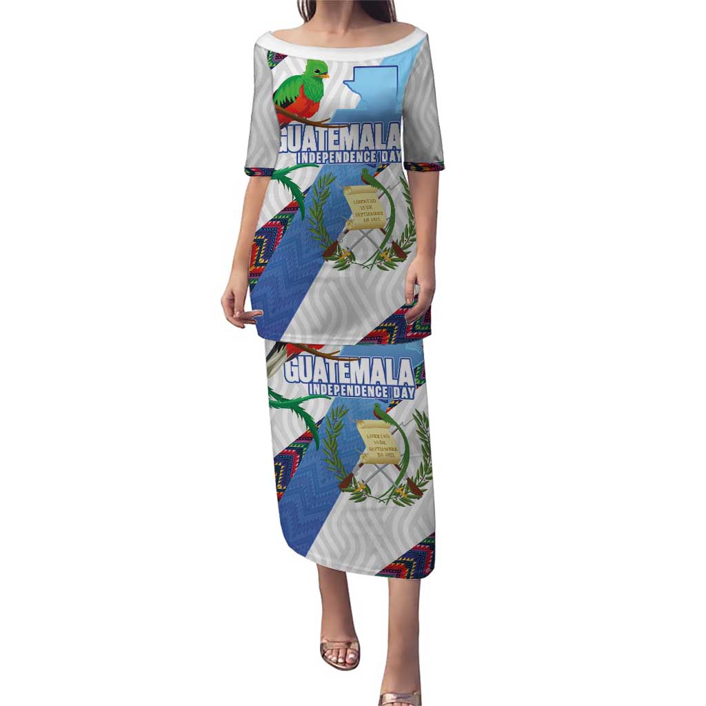 Guatemala Independence Day Puletasi Resplendent Quetzal with Coat of Arms and Maya Textiles - Wonder Print Shop
