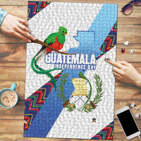 Guatemala Independence Day Puzzle Resplendent Quetzal with Coat of Arms and Maya Textiles - Wonder Print Shop