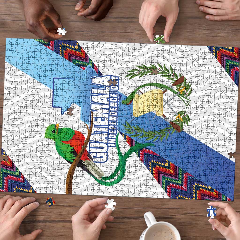 Guatemala Independence Day Puzzle Resplendent Quetzal with Coat of Arms and Maya Textiles - Wonder Print Shop