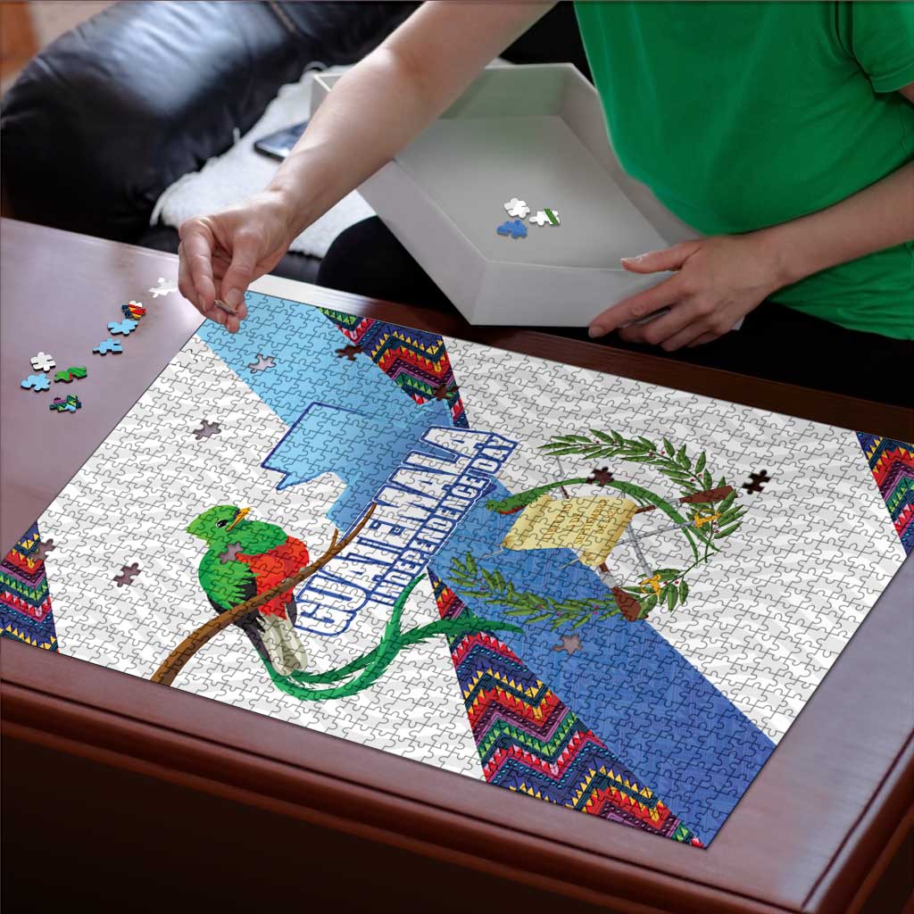 Guatemala Independence Day Puzzle Resplendent Quetzal with Coat of Arms and Maya Textiles - Wonder Print Shop
