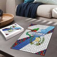 Guatemala Independence Day Puzzle Resplendent Quetzal with Coat of Arms and Maya Textiles - Wonder Print Shop