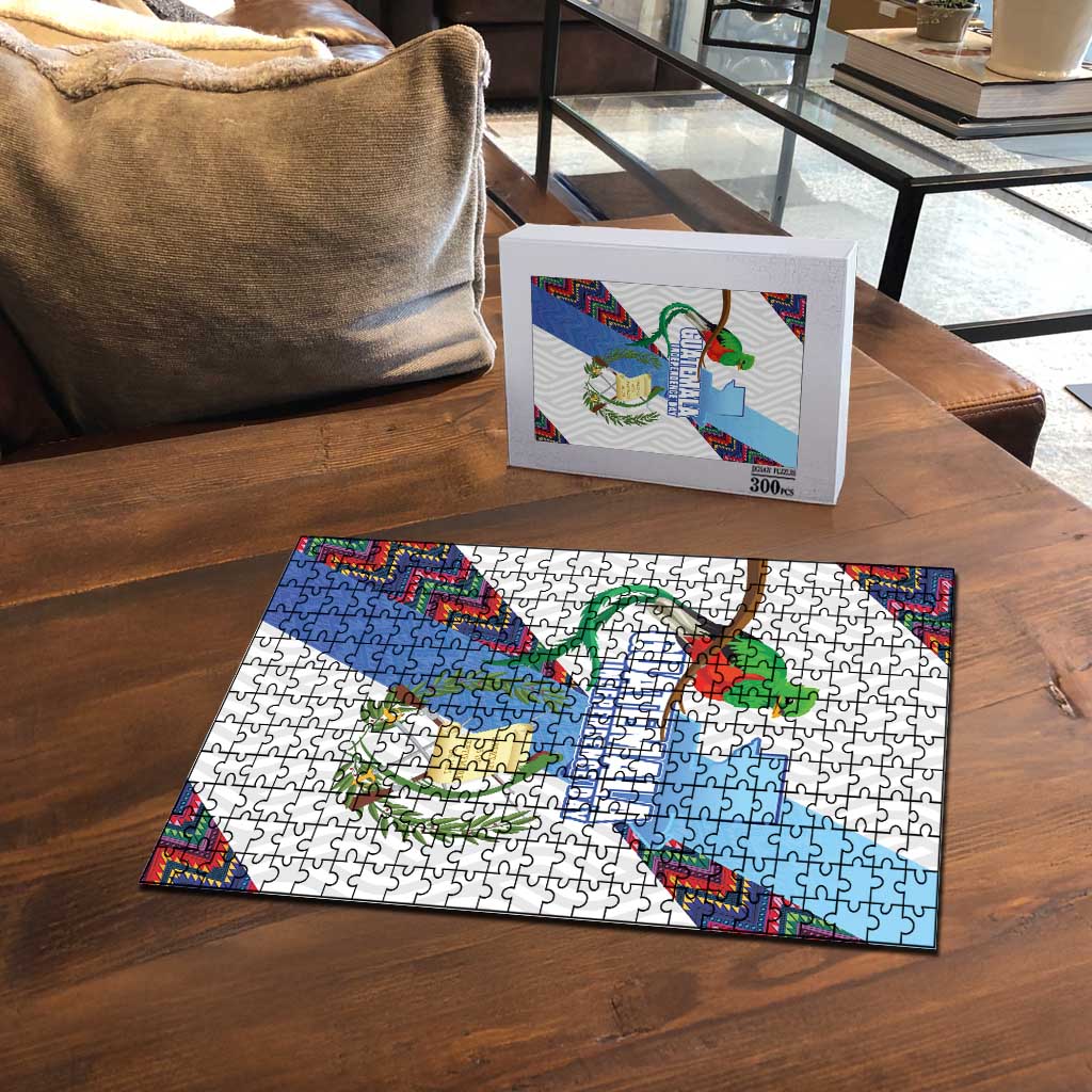 Guatemala Independence Day Puzzle Resplendent Quetzal with Coat of Arms and Maya Textiles - Wonder Print Shop
