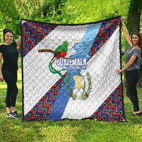 Guatemala Independence Day Quilt Resplendent Quetzal with Coat of Arms and Maya Textiles - Wonder Print Shop