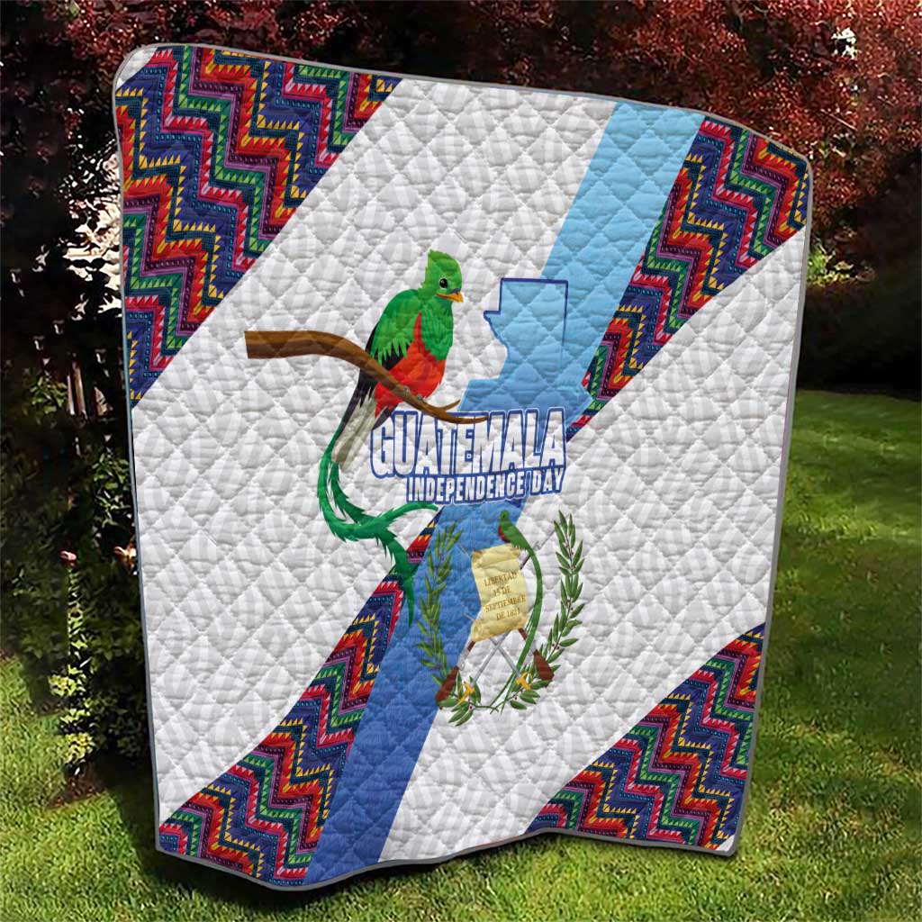Guatemala Independence Day Quilt Resplendent Quetzal with Coat of Arms and Maya Textiles - Wonder Print Shop