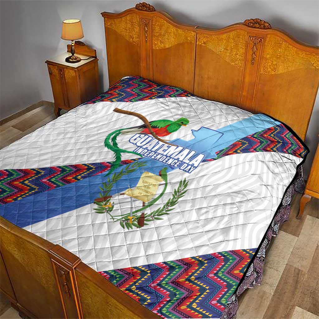 Guatemala Independence Day Quilt Resplendent Quetzal with Coat of Arms and Maya Textiles - Wonder Print Shop