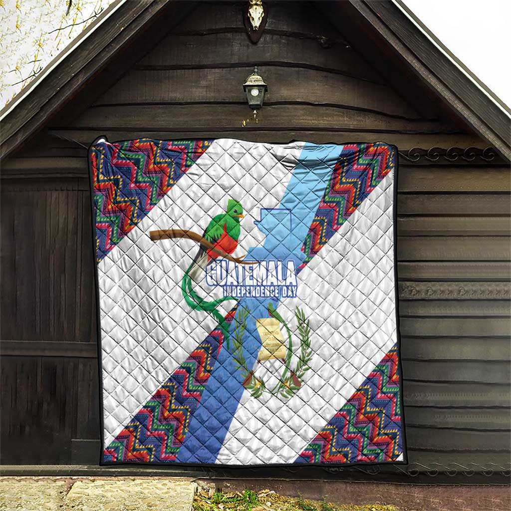 Guatemala Independence Day Quilt Resplendent Quetzal with Coat of Arms and Maya Textiles - Wonder Print Shop