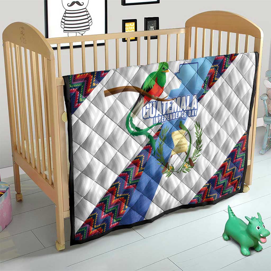 Guatemala Independence Day Quilt Resplendent Quetzal with Coat of Arms and Maya Textiles - Wonder Print Shop