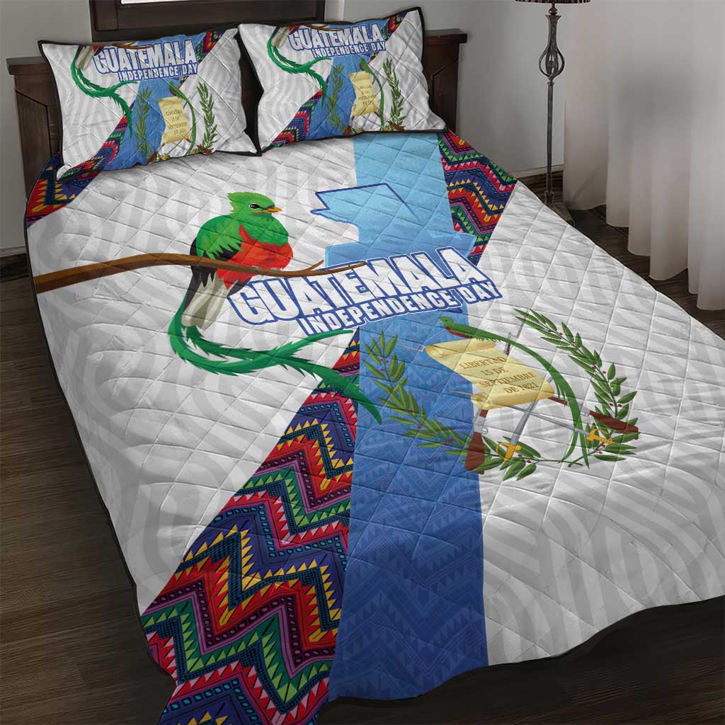 Guatemala Independence Day Quilt Bed Set Resplendent Quetzal with Coat of Arms and Maya Textiles - Wonder Print Shop