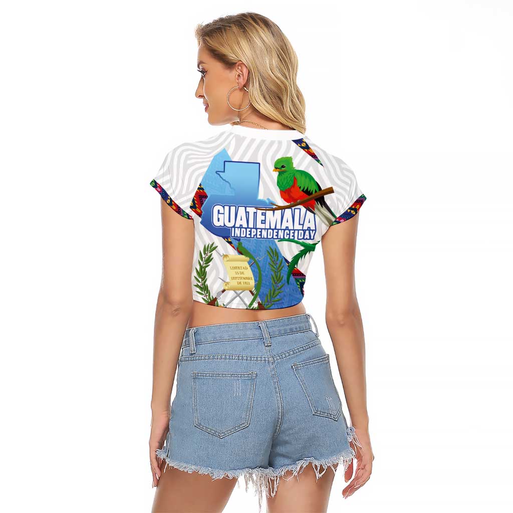 Guatemala Independence Day Raglan Cropped T Shirt Resplendent Quetzal with Coat of Arms and Maya Textiles - Wonder Print Shop