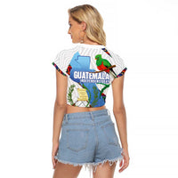 Guatemala Independence Day Raglan Cropped T Shirt Resplendent Quetzal with Coat of Arms and Maya Textiles - Wonder Print Shop