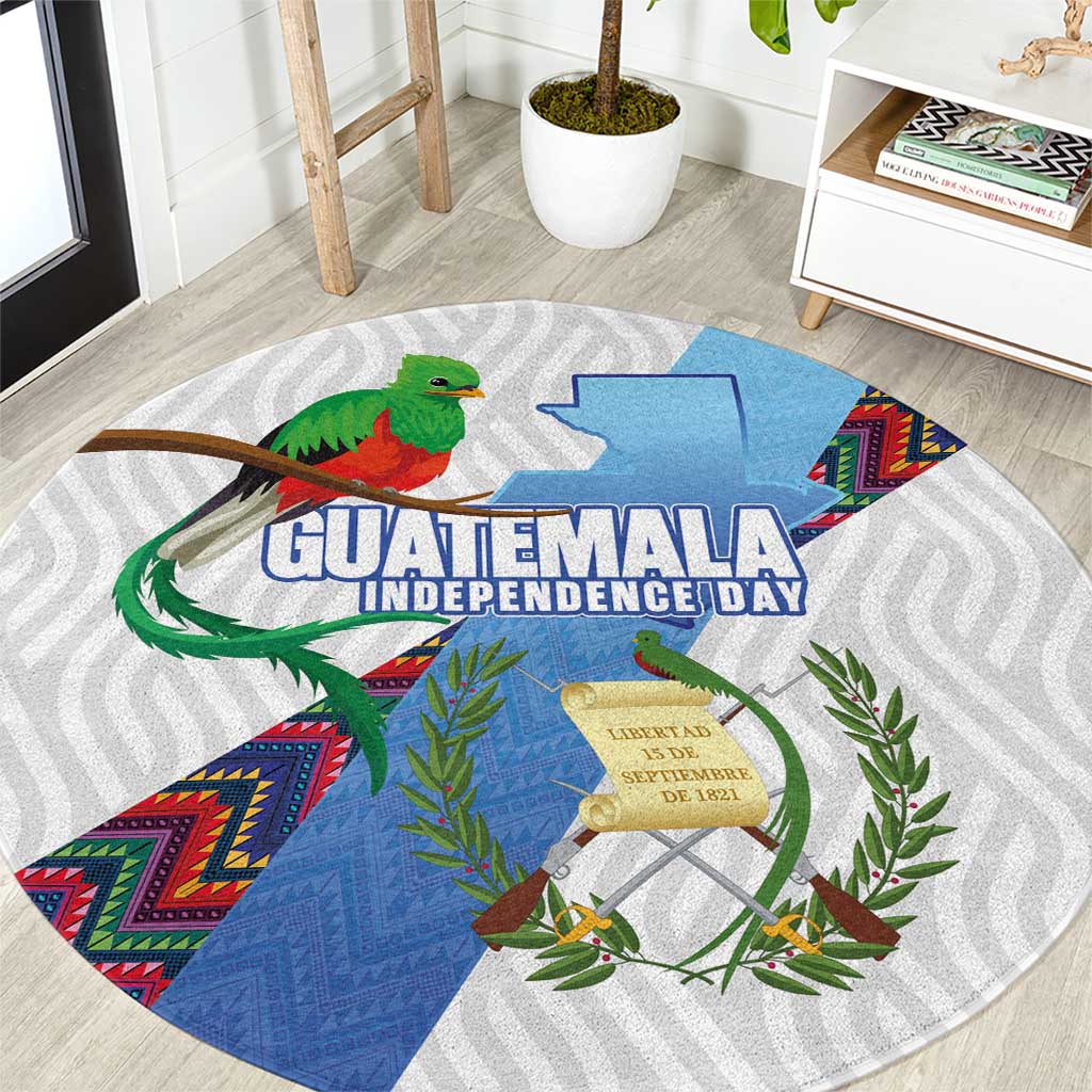 Guatemala Independence Day Round Carpet Resplendent Quetzal with Coat of Arms and Maya Textiles - Wonder Print Shop