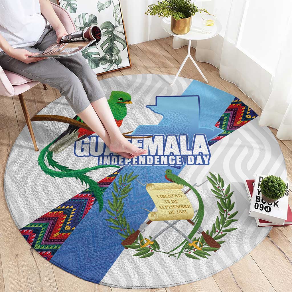Guatemala Independence Day Round Carpet Resplendent Quetzal with Coat of Arms and Maya Textiles - Wonder Print Shop
