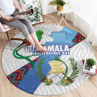Guatemala Independence Day Round Carpet Resplendent Quetzal with Coat of Arms and Maya Textiles - Wonder Print Shop