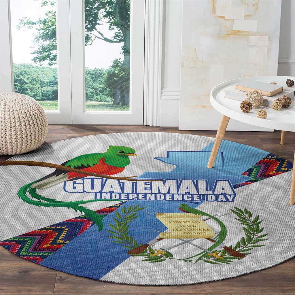 Guatemala Independence Day Round Carpet Resplendent Quetzal with Coat of Arms and Maya Textiles - Wonder Print Shop