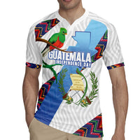Guatemala Independence Day Rugby Jersey Resplendent Quetzal with Coat of Arms and Maya Textiles - Wonder Print Shop