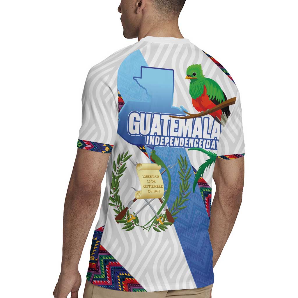 Guatemala Independence Day Rugby Jersey Resplendent Quetzal with Coat of Arms and Maya Textiles - Wonder Print Shop