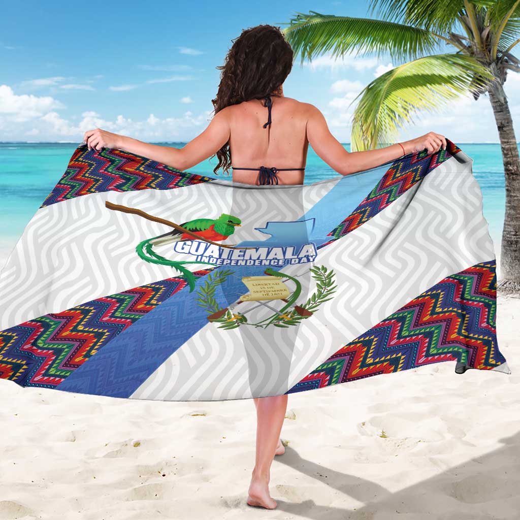 Guatemala Independence Day Sarong Resplendent Quetzal with Coat of Arms and Maya Textiles - Wonder Print Shop