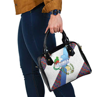 Guatemala Independence Day Shoulder Handbag Resplendent Quetzal with Coat of Arms and Maya Textiles - Wonder Print Shop