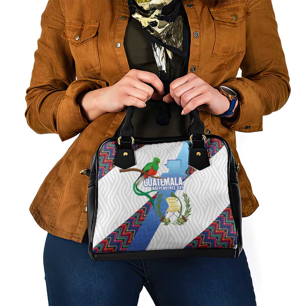Guatemala Independence Day Shoulder Handbag Resplendent Quetzal with Coat of Arms and Maya Textiles - Wonder Print Shop