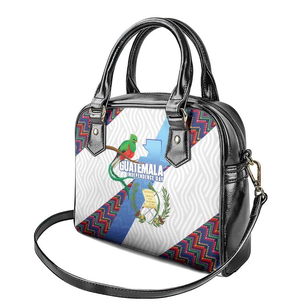 Guatemala Independence Day Shoulder Handbag Resplendent Quetzal with Coat of Arms and Maya Textiles - Wonder Print Shop