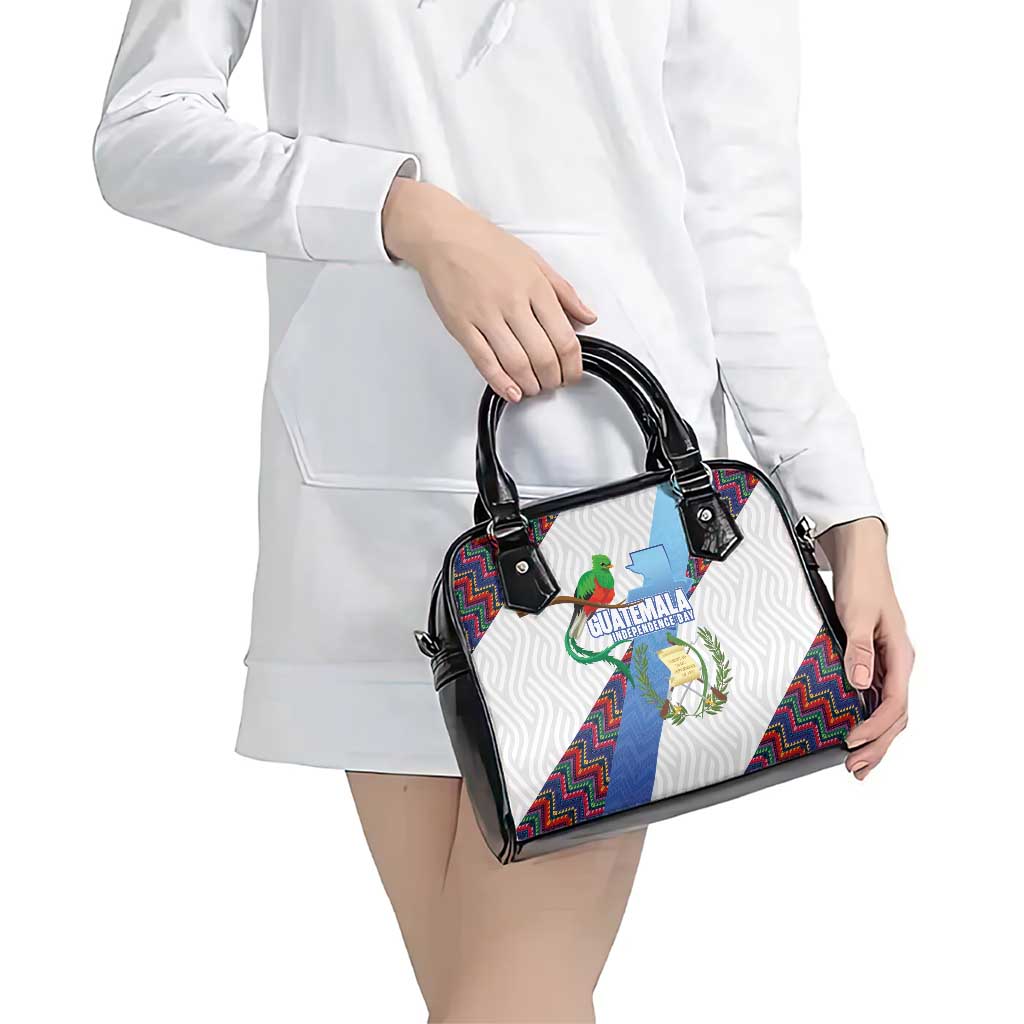 Guatemala Independence Day Shoulder Handbag Resplendent Quetzal with Coat of Arms and Maya Textiles - Wonder Print Shop