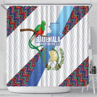 Guatemala Independence Day Shower Curtain Resplendent Quetzal with Coat of Arms and Maya Textiles - Wonder Print Shop