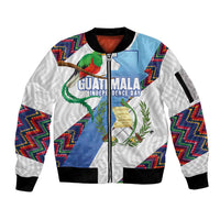 Guatemala Independence Day Sleeve Zip Bomber Jacket Resplendent Quetzal with Coat of Arms and Maya Textiles - Wonder Print Shop