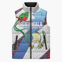 Guatemala Independence Day Sleeveless Puffer Jacket Resplendent Quetzal with Coat of Arms and Maya Textiles - Wonder Print Shop