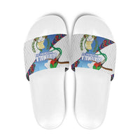 Guatemala Independence Day Slide Sandals Resplendent Quetzal with Coat of Arms and Maya Textiles - Wonder Print Shop