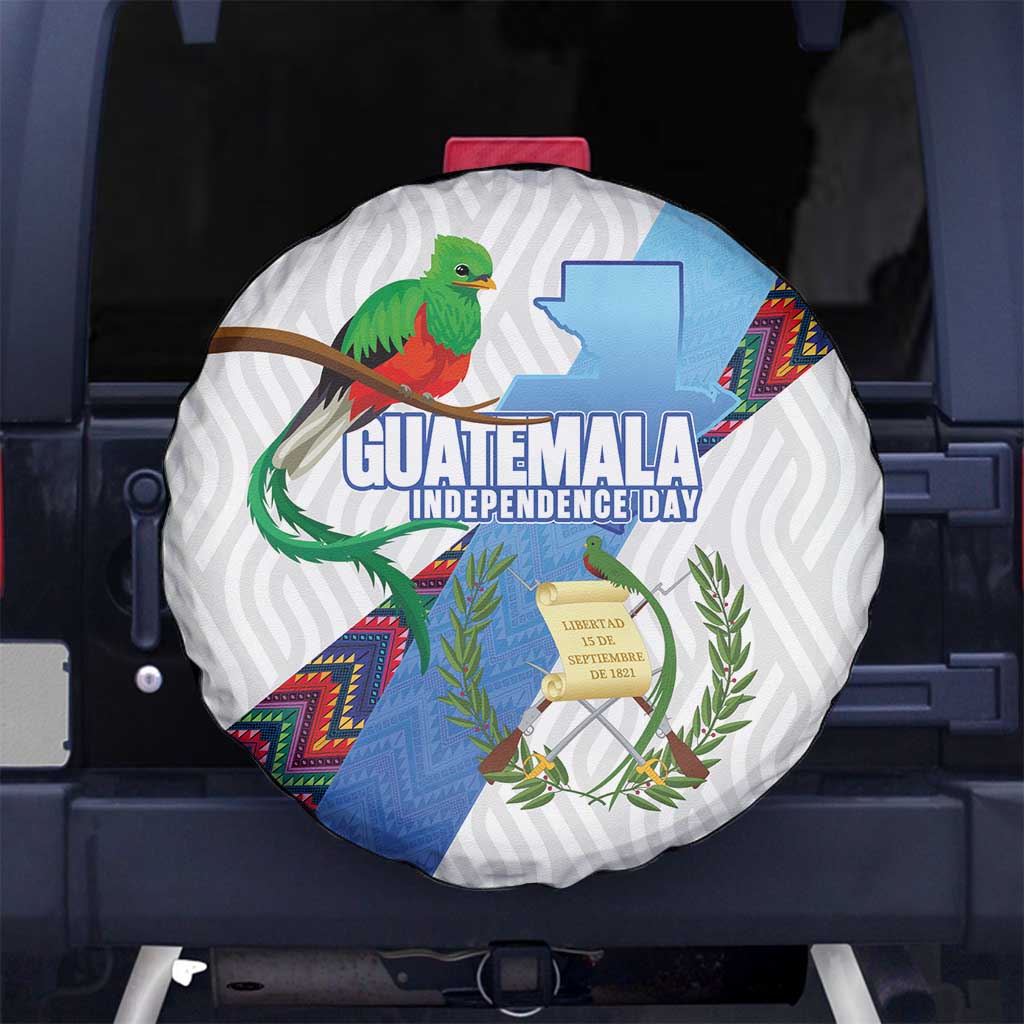 Guatemala Independence Day Spare Tire Cover Resplendent Quetzal with Coat of Arms and Maya Textiles - Wonder Print Shop