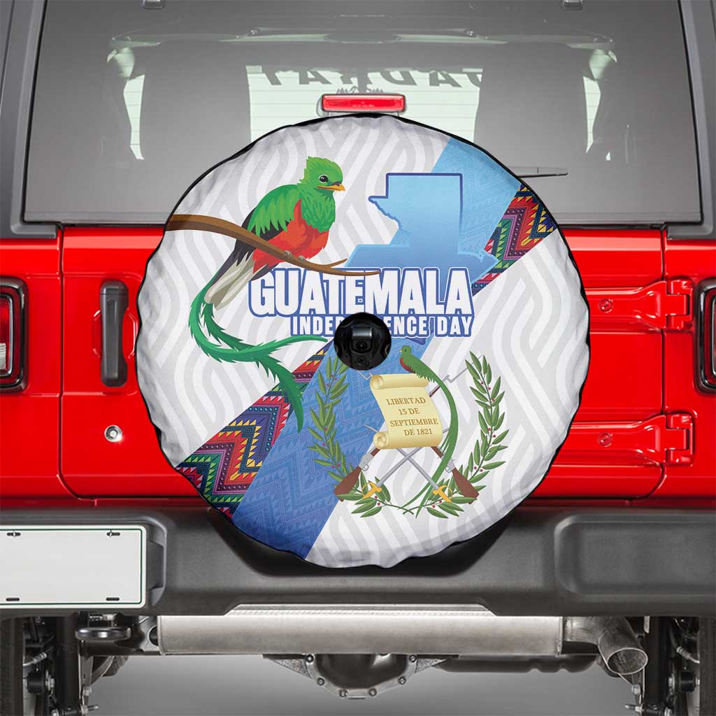 Guatemala Independence Day Spare Tire Cover Resplendent Quetzal with Coat of Arms and Maya Textiles - Wonder Print Shop