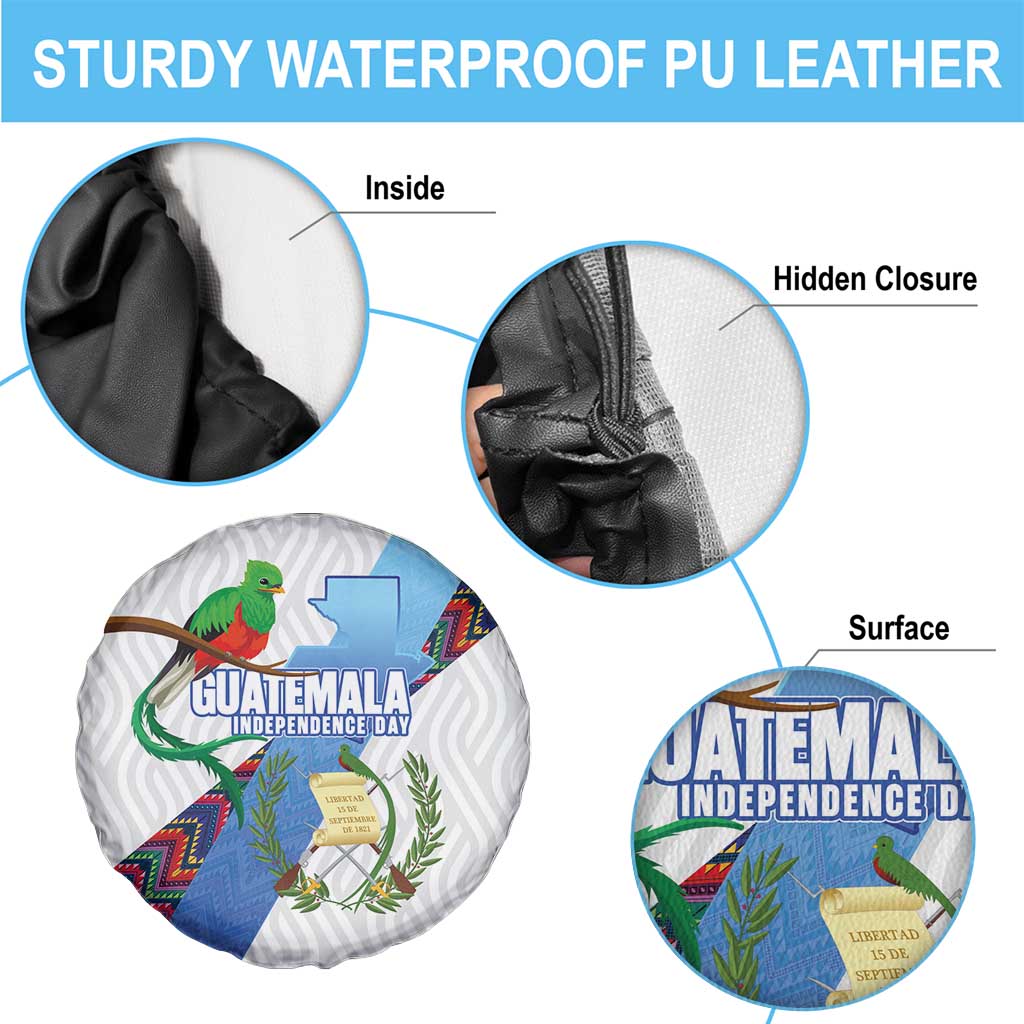 Guatemala Independence Day Spare Tire Cover Resplendent Quetzal with Coat of Arms and Maya Textiles - Wonder Print Shop