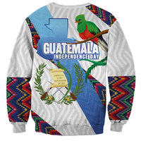 Guatemala Independence Day Sweatshirt Resplendent Quetzal with Coat of Arms and Maya Textiles - Wonder Print Shop
