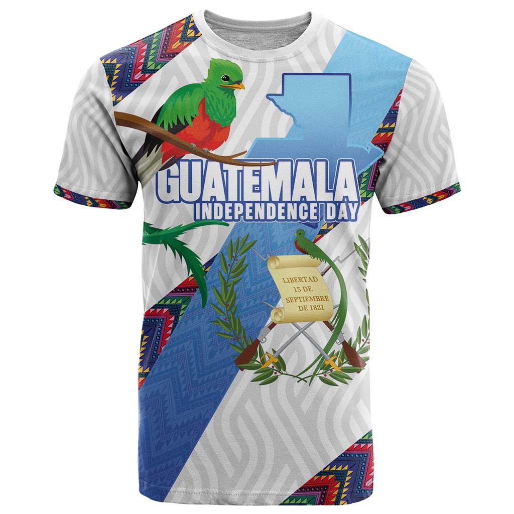 Guatemala Independence Day T Shirt Resplendent Quetzal with Coat of Arms and Maya Textiles - Wonder Print Shop