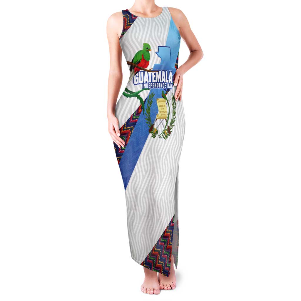 Guatemala Independence Day Tank Maxi Dress Resplendent Quetzal with Coat of Arms and Maya Textiles - Wonder Print Shop
