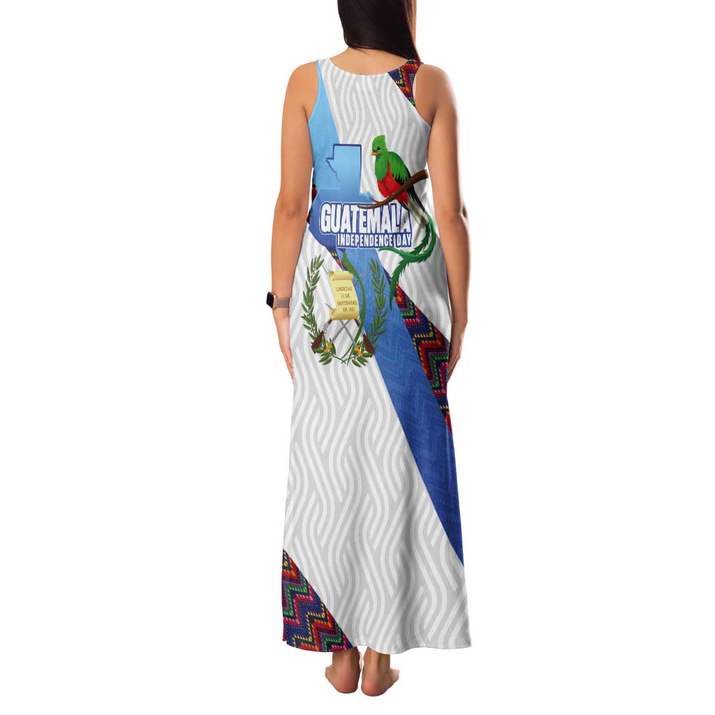 Guatemala Independence Day Tank Maxi Dress Resplendent Quetzal with Coat of Arms and Maya Textiles - Wonder Print Shop