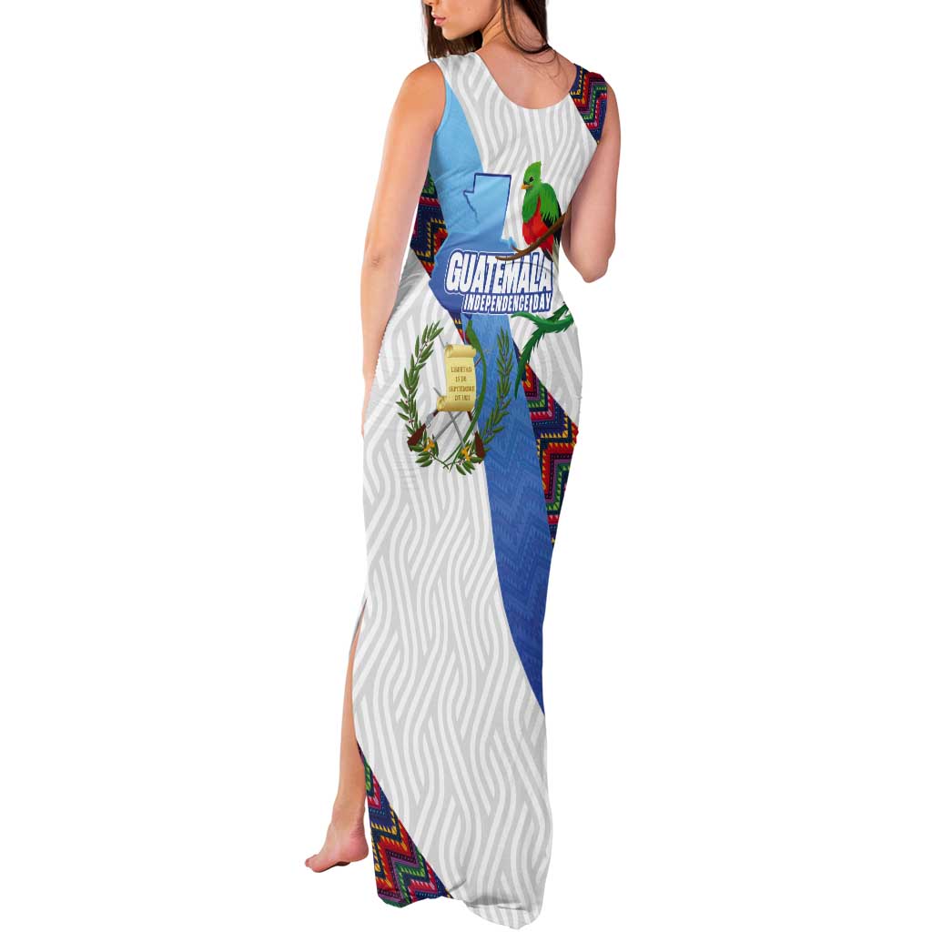 Guatemala Independence Day Tank Maxi Dress Resplendent Quetzal with Coat of Arms and Maya Textiles - Wonder Print Shop