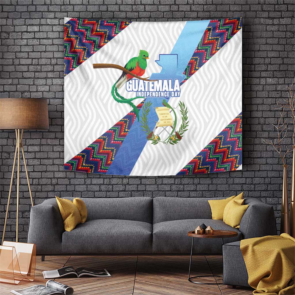 Guatemala Independence Day Tapestry Resplendent Quetzal with Coat of Arms and Maya Textiles - Wonder Print Shop